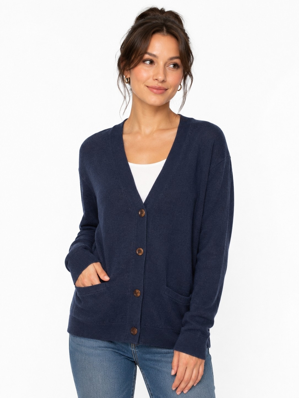 J. Crew Dark Navy V-Neck Button Cardigan